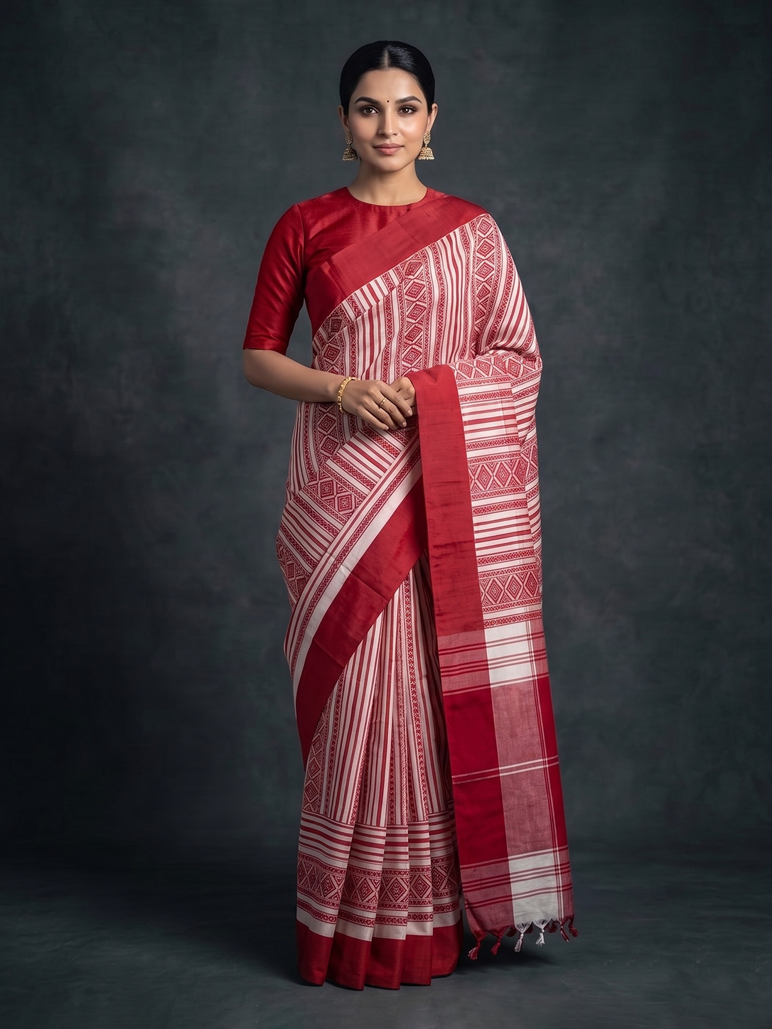 White & Red Hand-woven Bengal Cotton