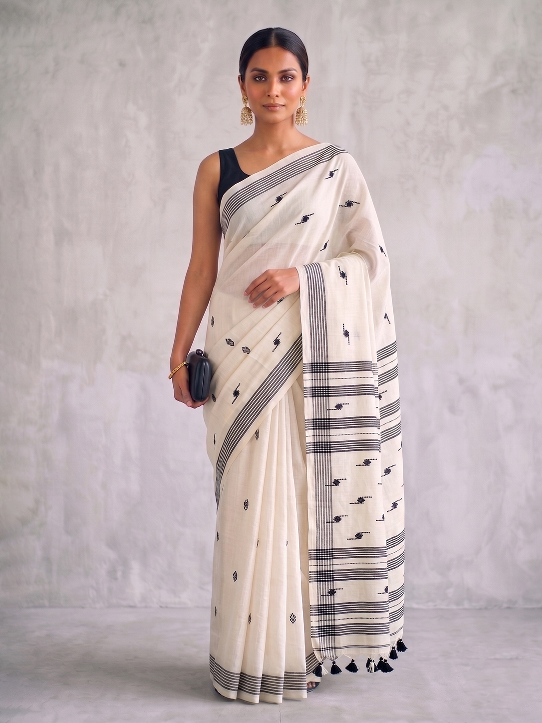 Off-white with Black Soft Bengal Cotton Handloom
