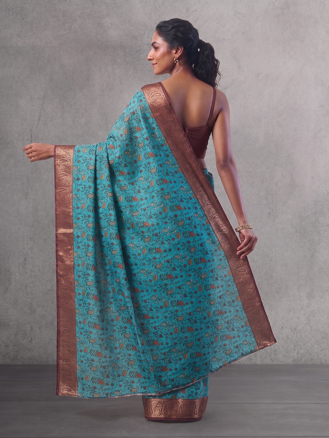 Blue Karnataka Cotton Silk Kalamkari