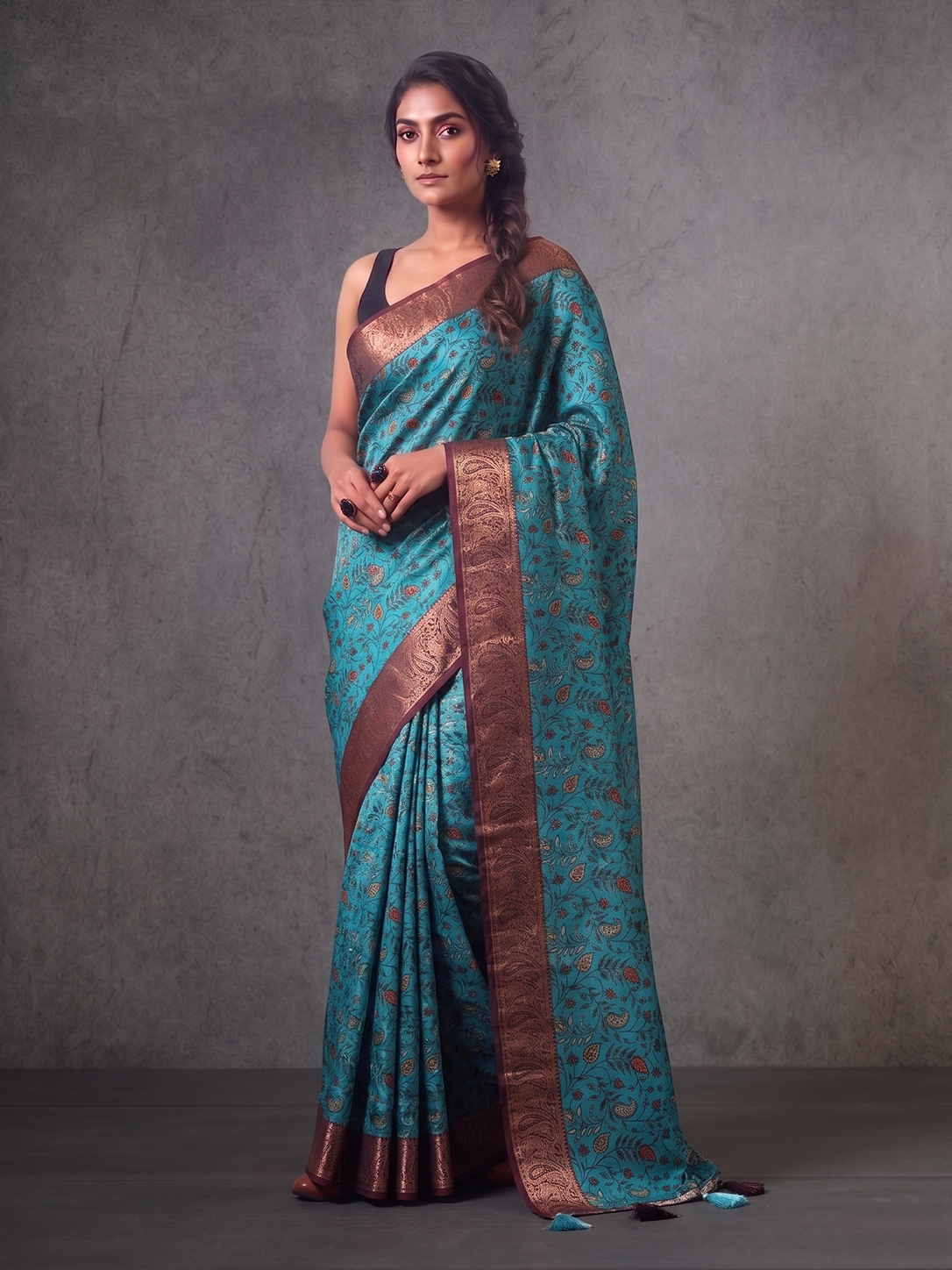 Blue Karnataka Cotton Silk Kalamkari