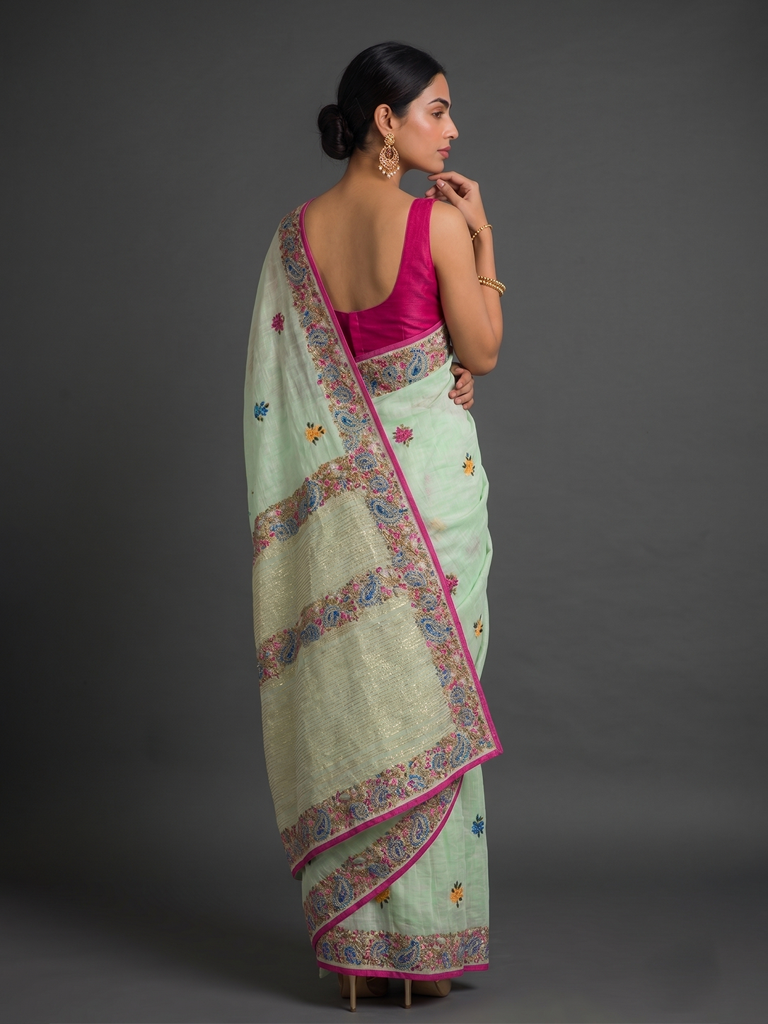 Green Punjab Cotton Phoolkari Embroidery