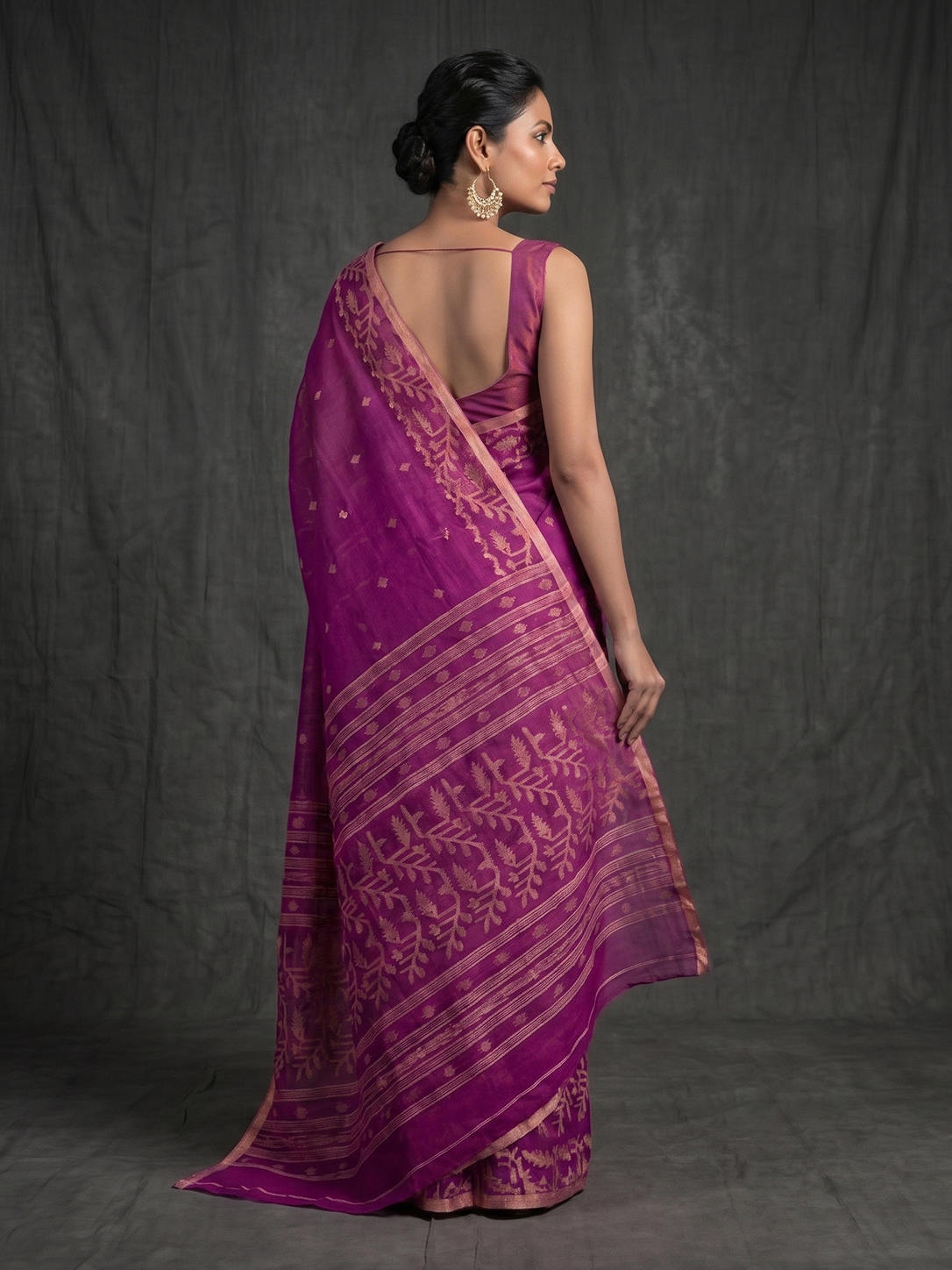 Magenta Bengal Cotton Jamdani