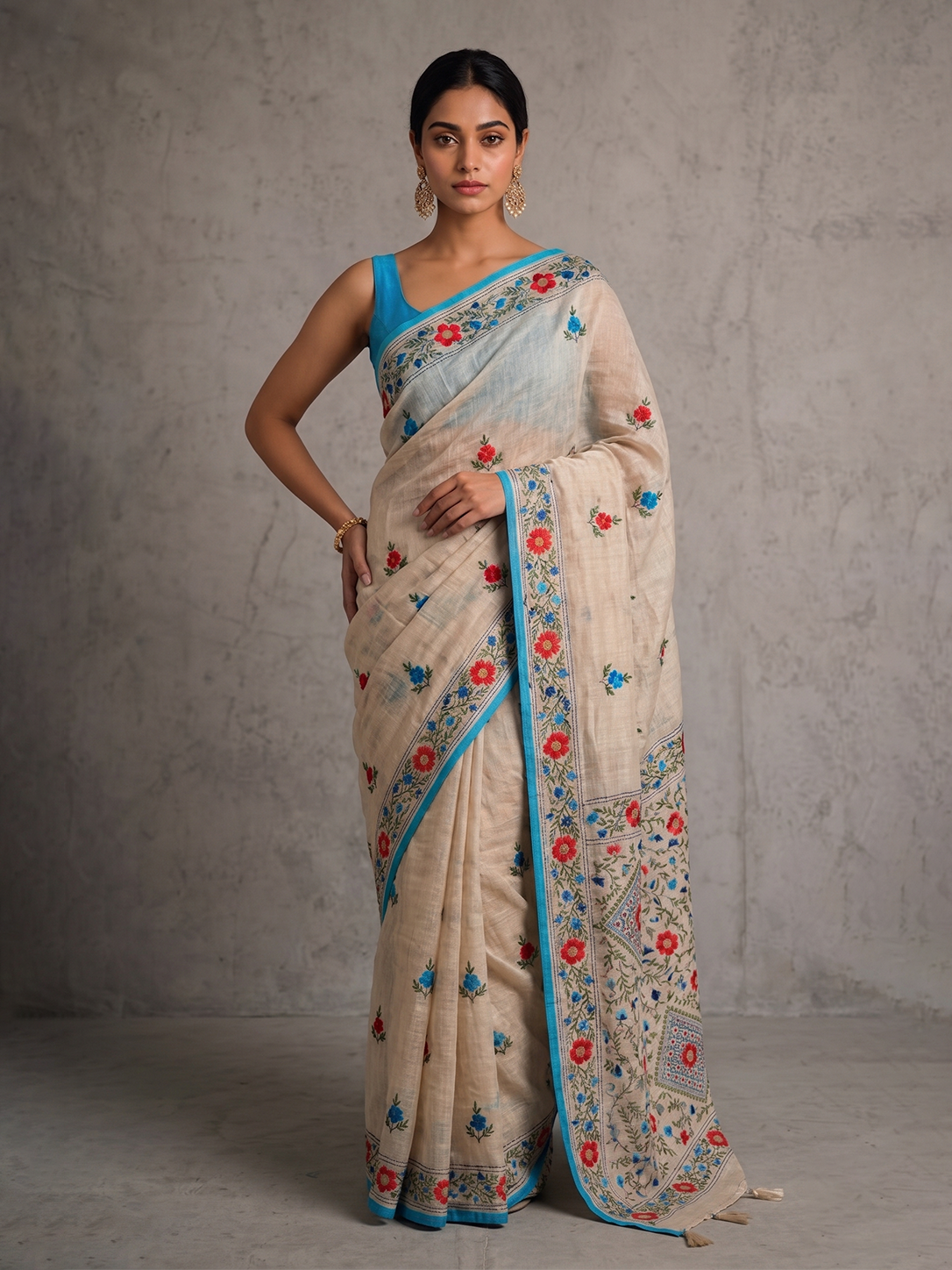 Off white Punjab Cotton Phoolkari Embroidery