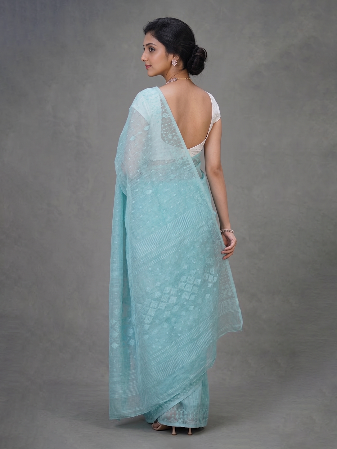Sky Blue Bengal Cotton Jamdani