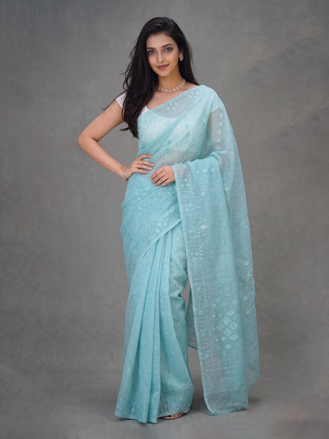 Sky Blue Bengal Cotton Jamdani