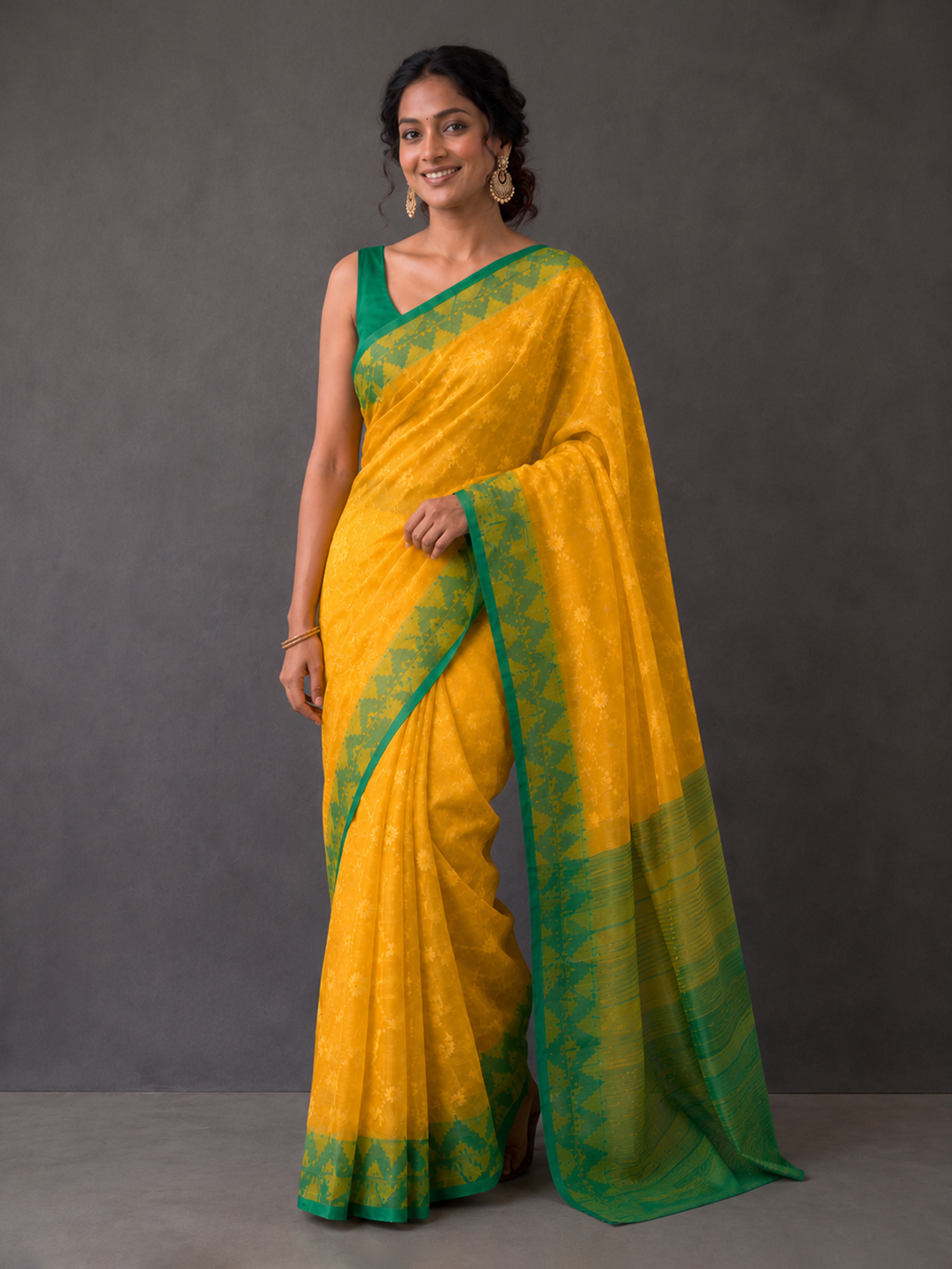 Yellow Green Bangladeshi Cotton Jamdani