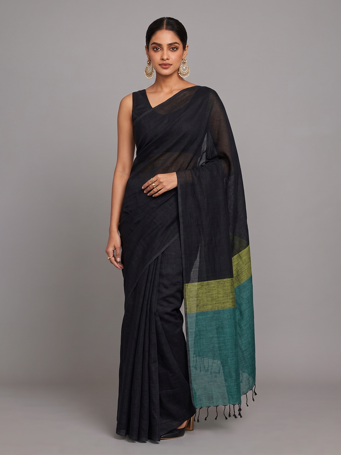 Black with Green Bengal Linen
