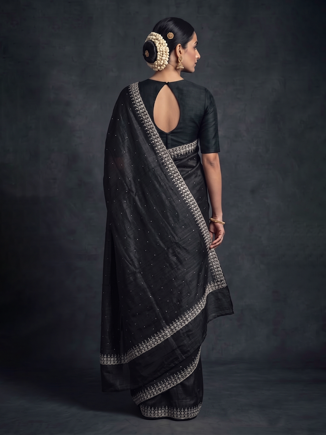 Pearl Embroidery Black Bengal Matka Silk