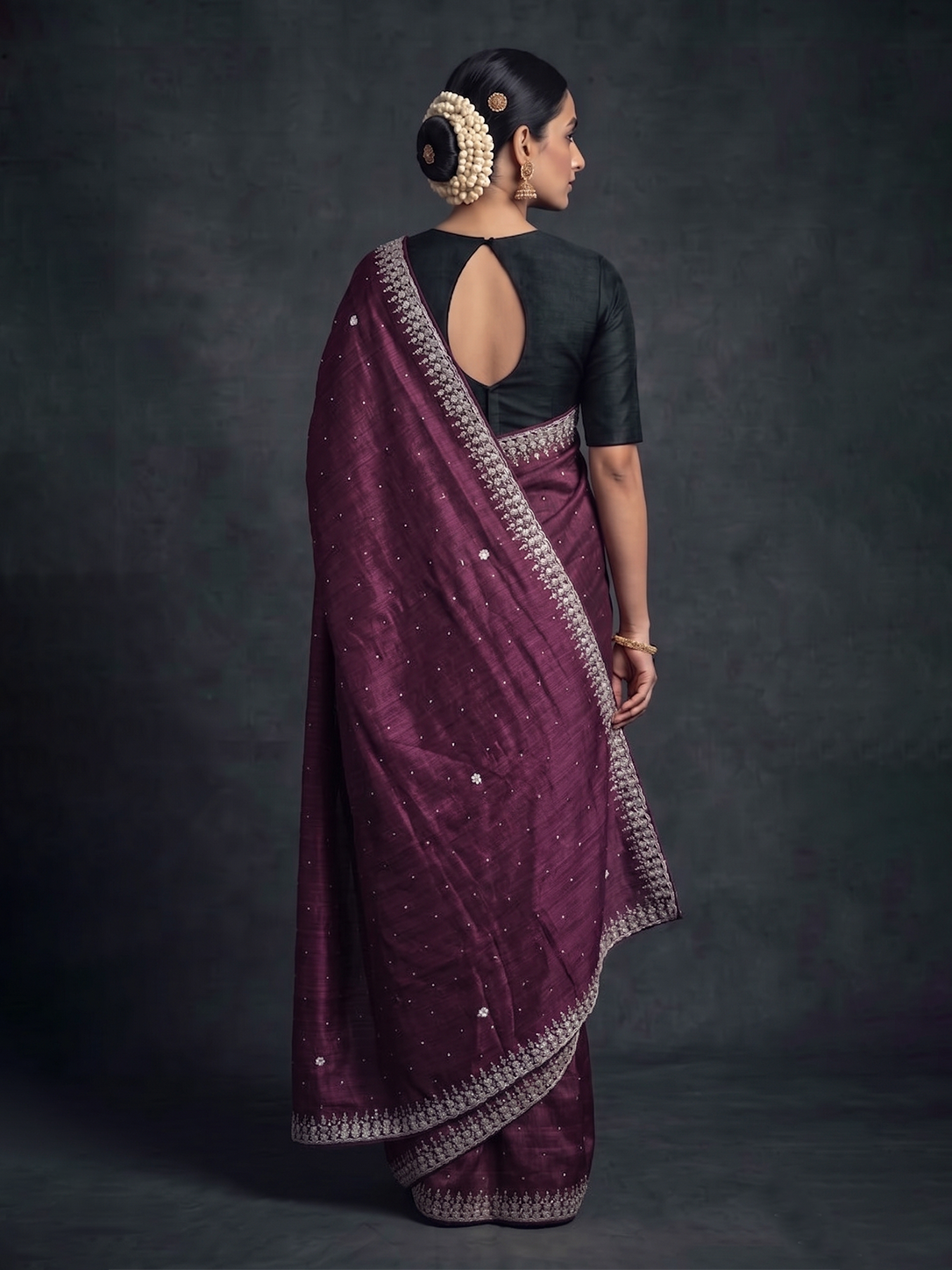 Pearl Embroidery Wine Bengal Matka Silk