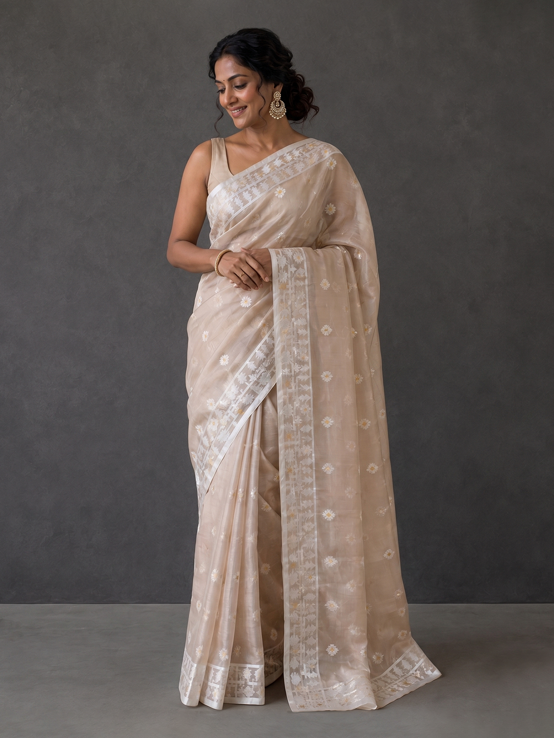Beige Bengal Muslin Jamdani