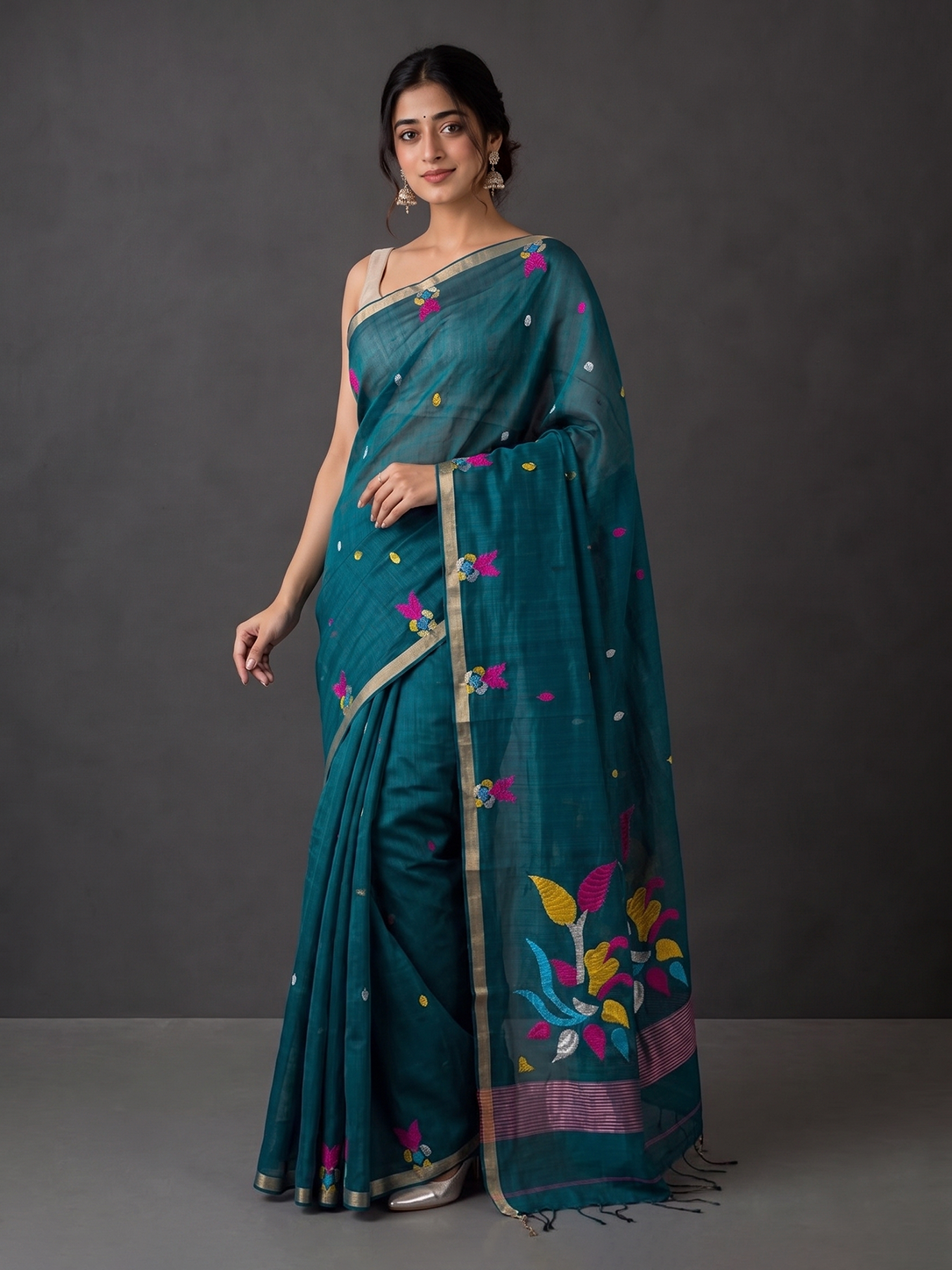 Green Bengal Muslin Jamdani