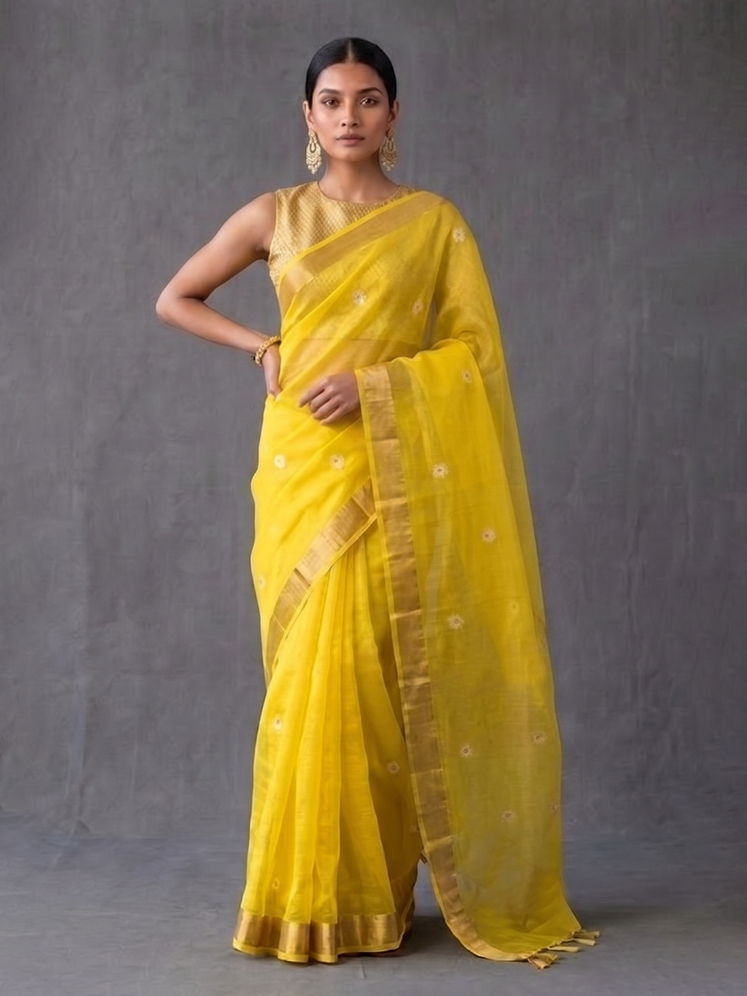 Yellow Bengal Muslin Jamdani