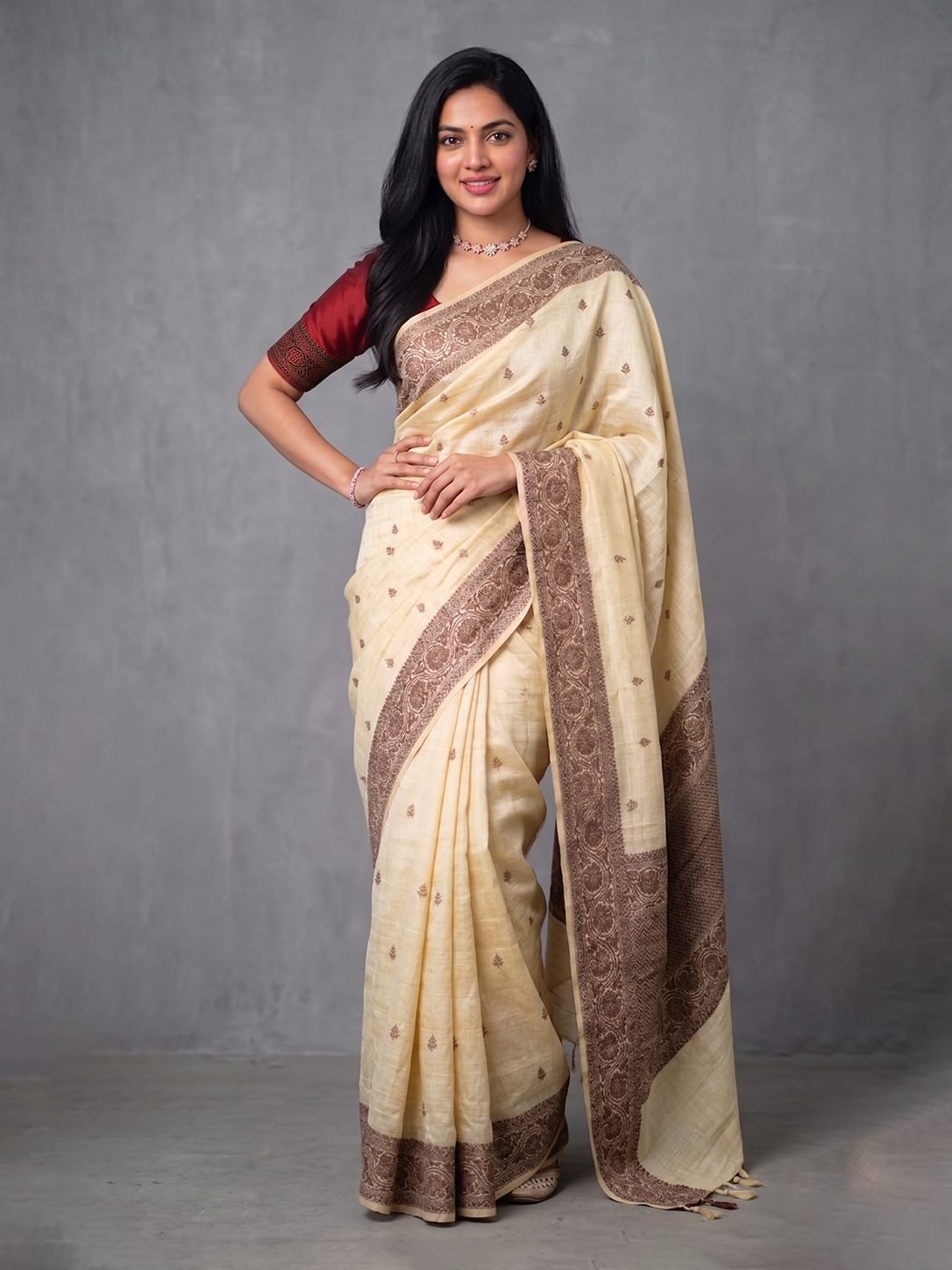 Ivory Zari-woven Raw Silk Benarasi