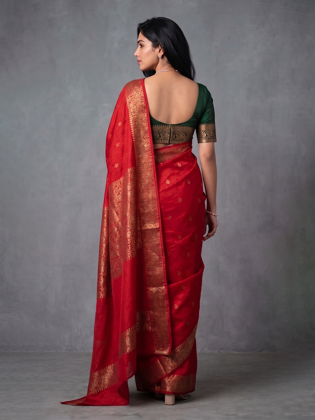 Red Zari-woven Raw Silk Benarasi