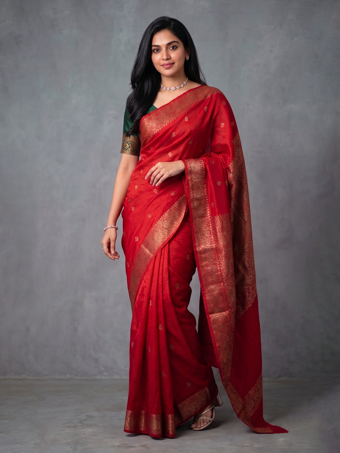 Red Zari-woven Raw Silk Benarasi