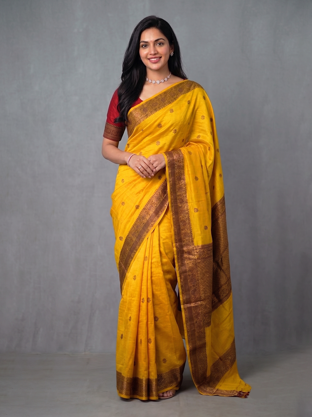 Yellow Zari-woven Raw Silk Benarasi