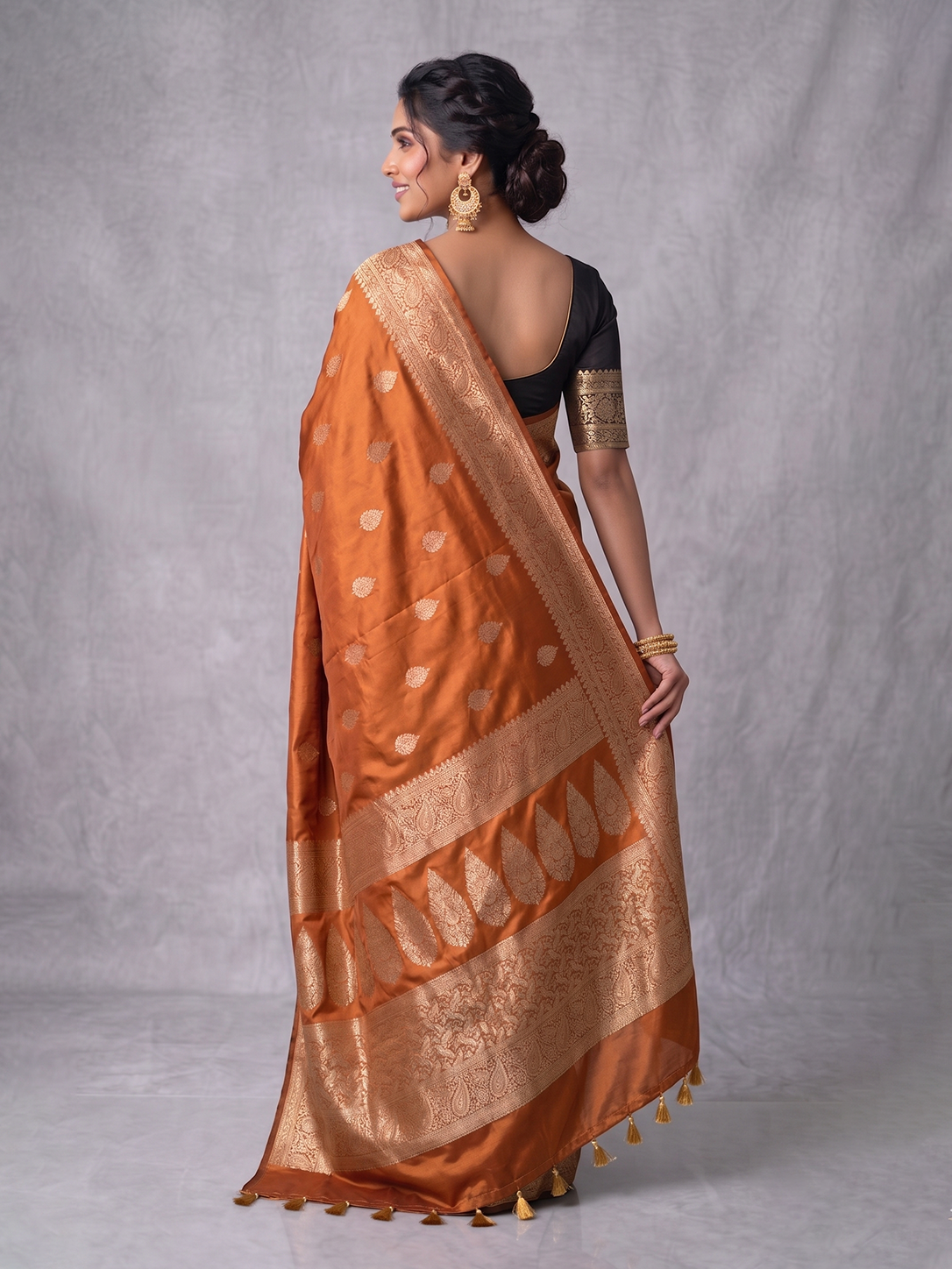 Deep Rust Zari-woven Satin Silk Benarasi