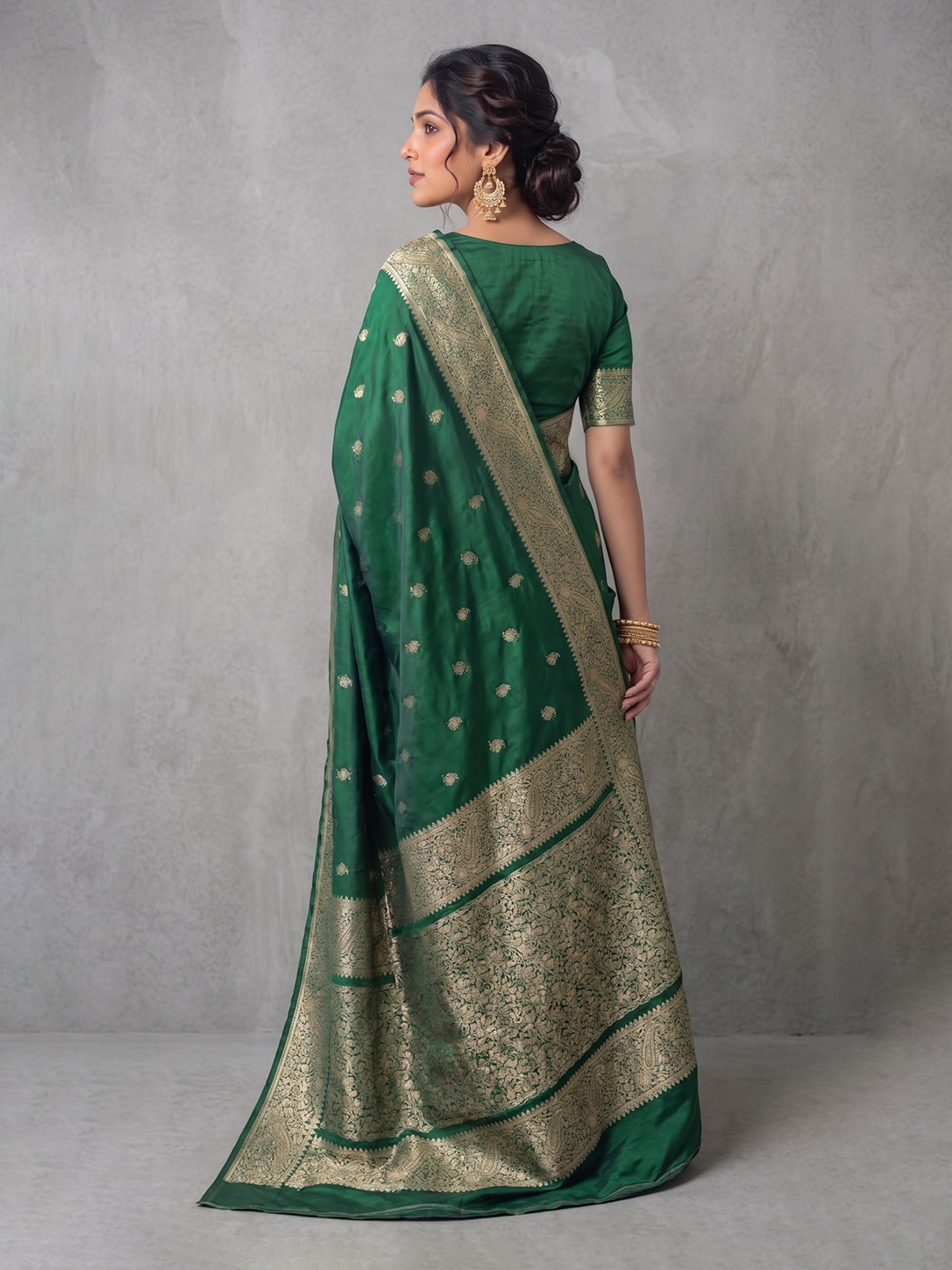 Green Zari-woven Satin Silk Benarasi