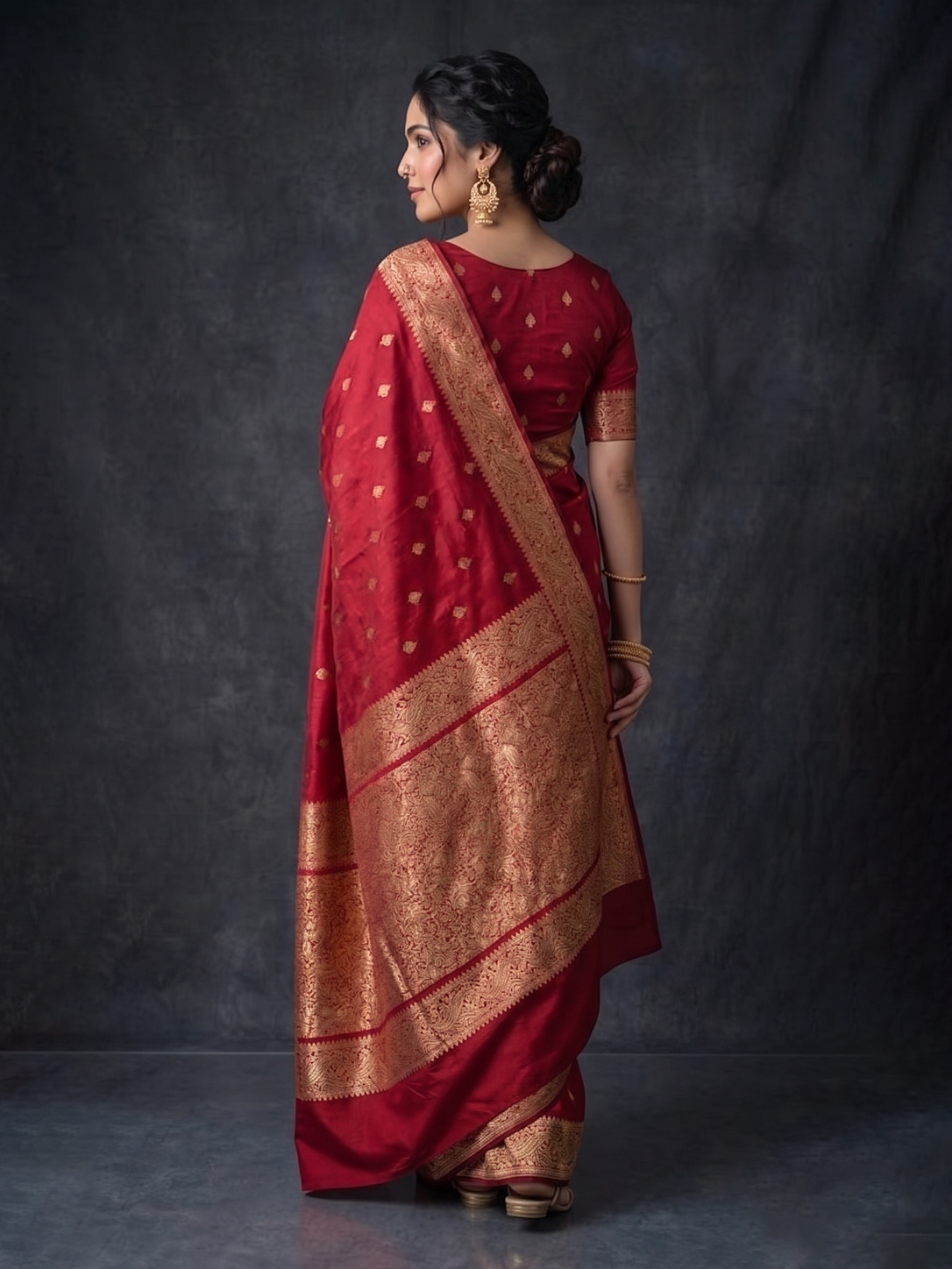 Maroon Zari-woven Satin Silk Benarasi