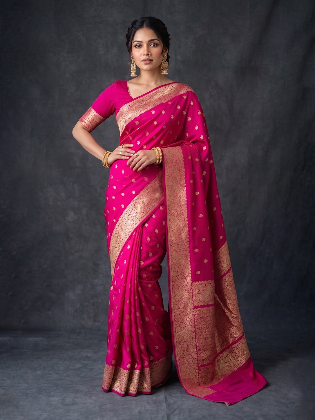 Pink Zari-woven Satin Silk Benarasi