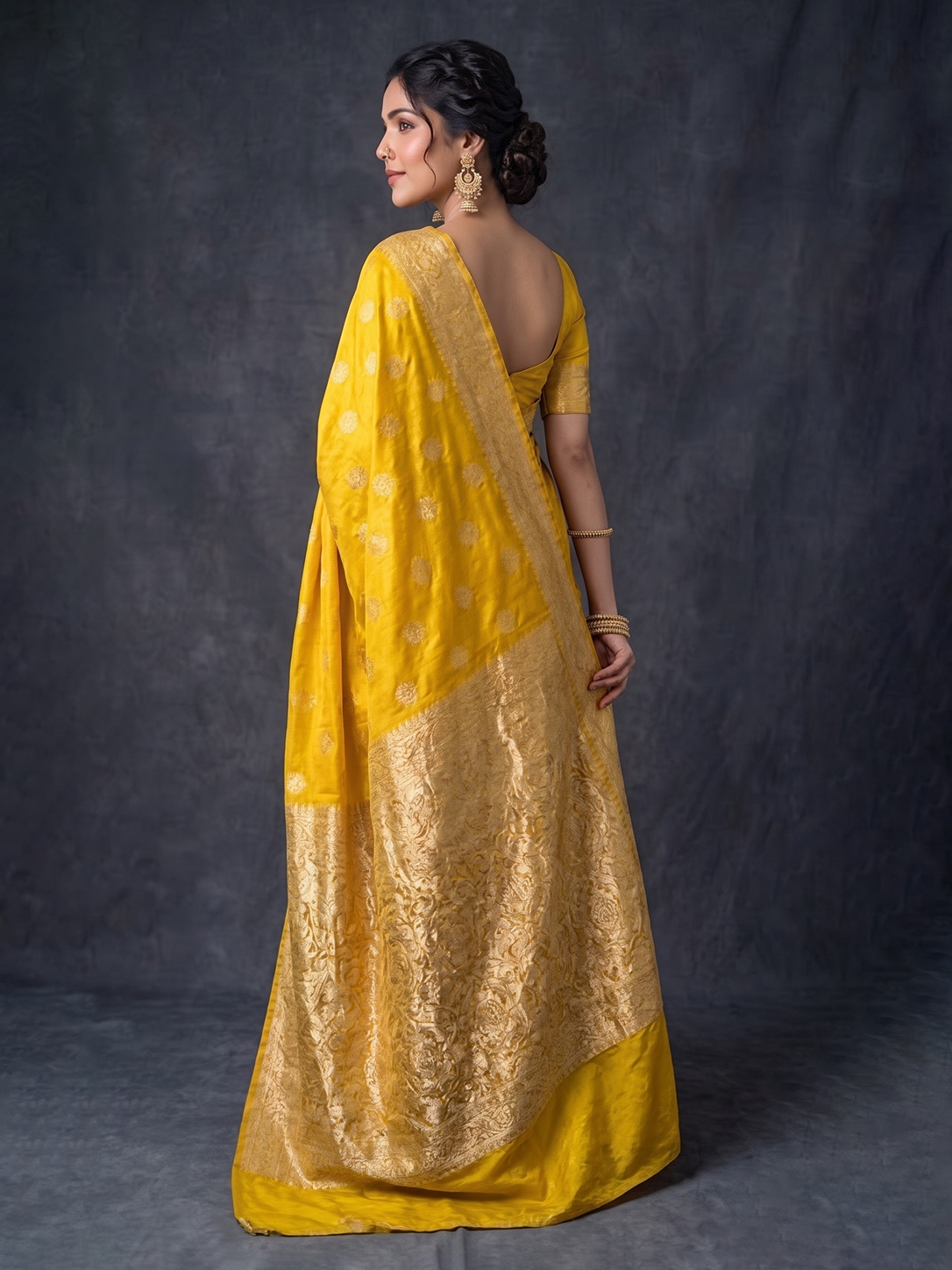 Yellow Zari-woven Satin Silk Benarasi