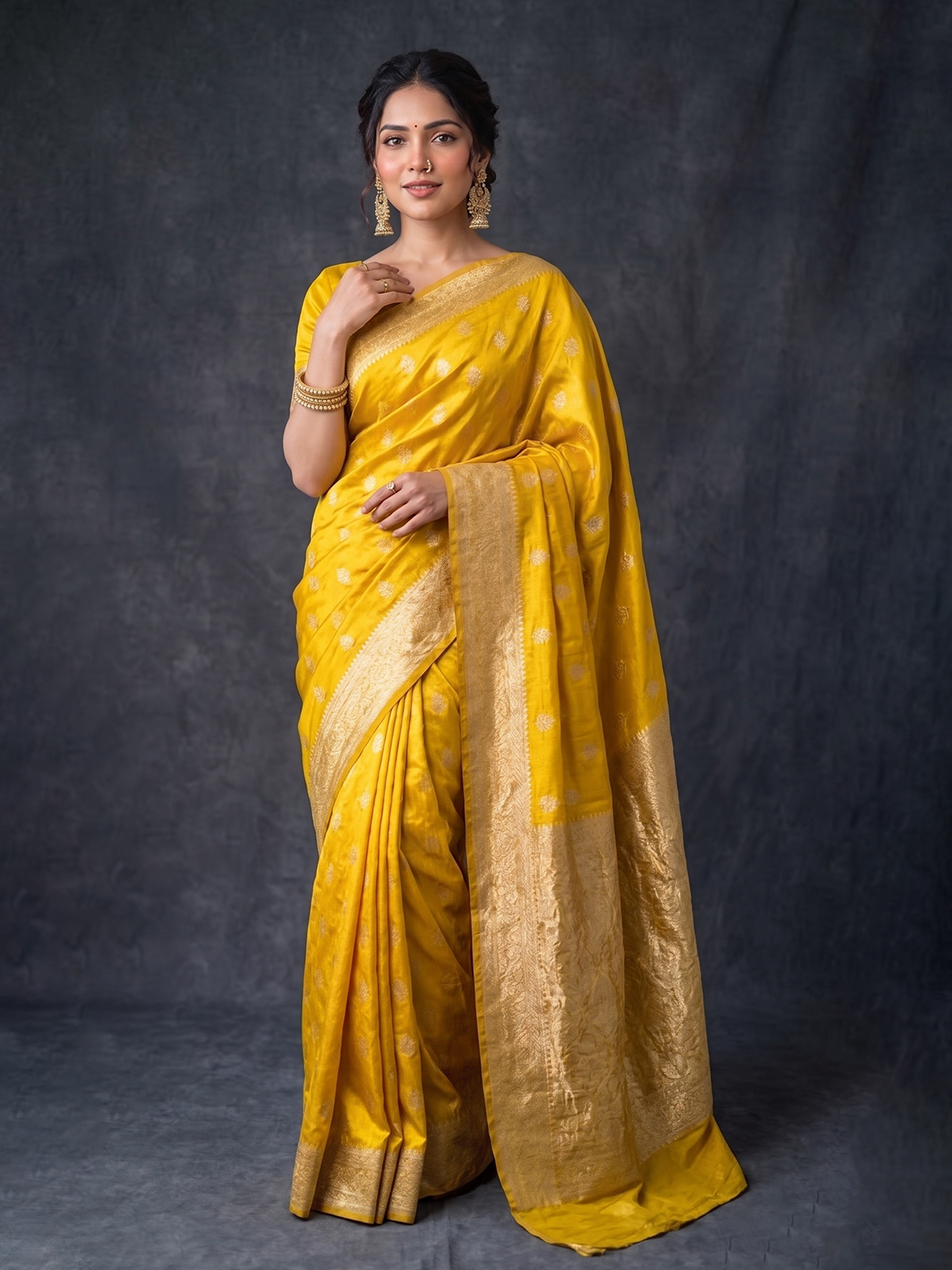 Yellow Zari-woven Satin Silk Benarasi