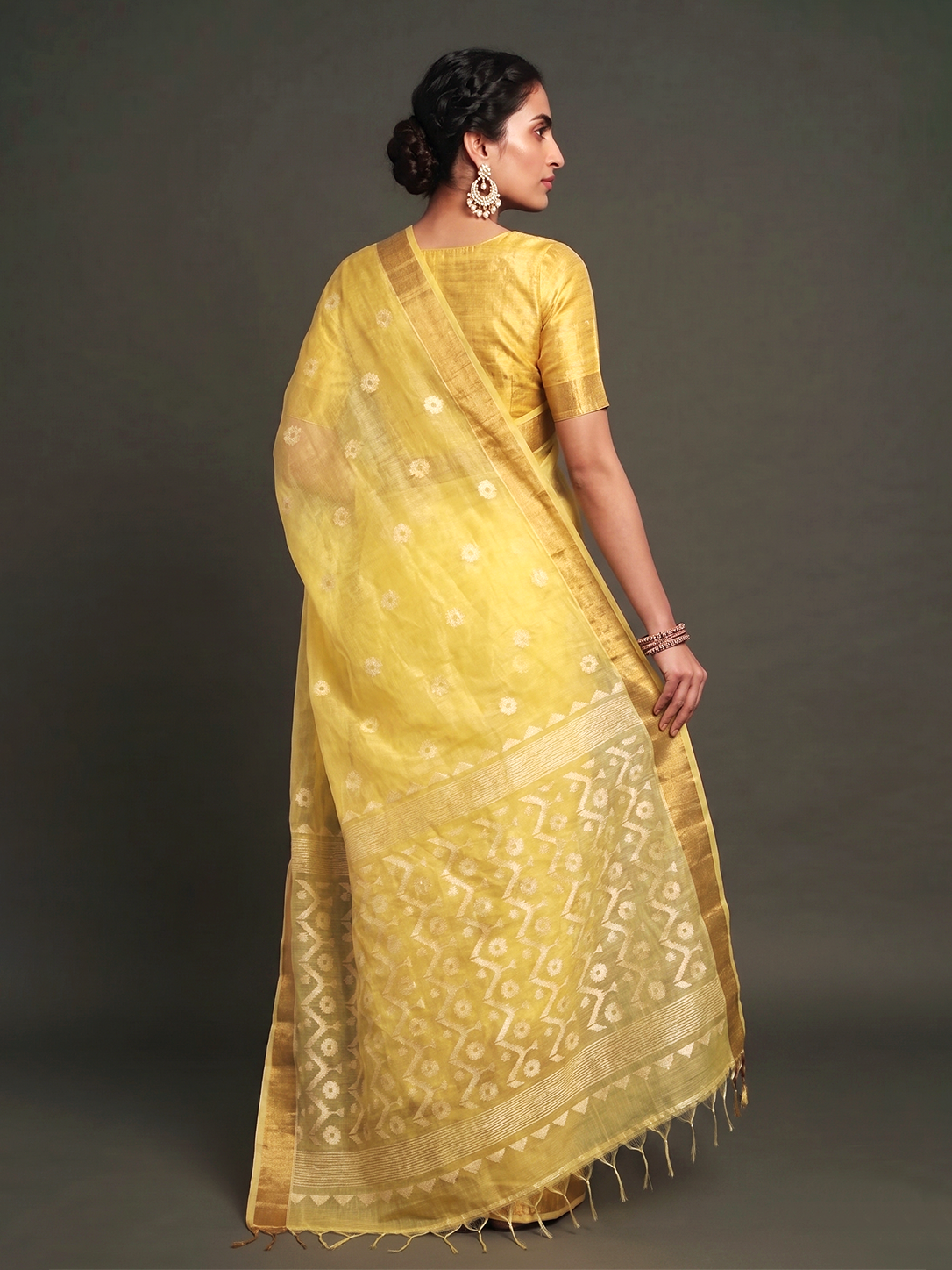 Zari-woven Yellow Bengal Muslin