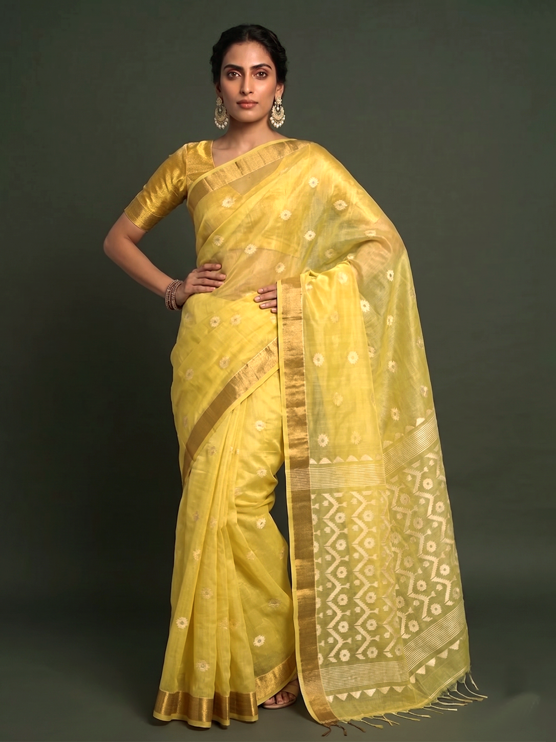 Zari-woven Yellow Bengal Muslin