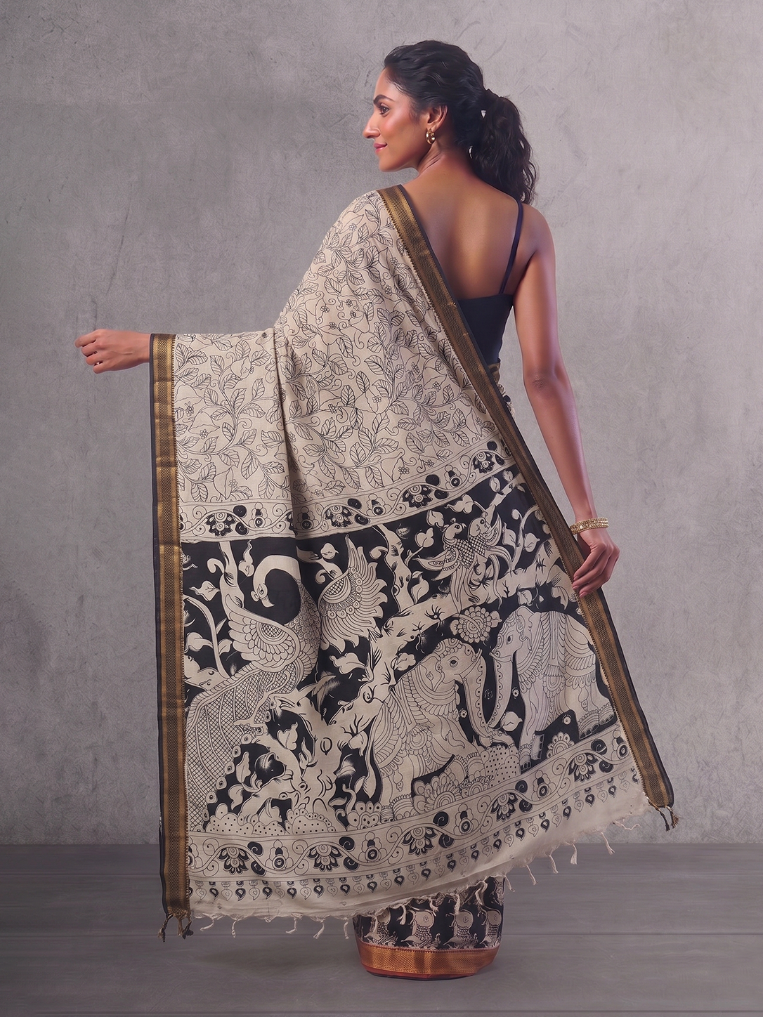 Black & White Bengal Silk Cotton Kalamkari