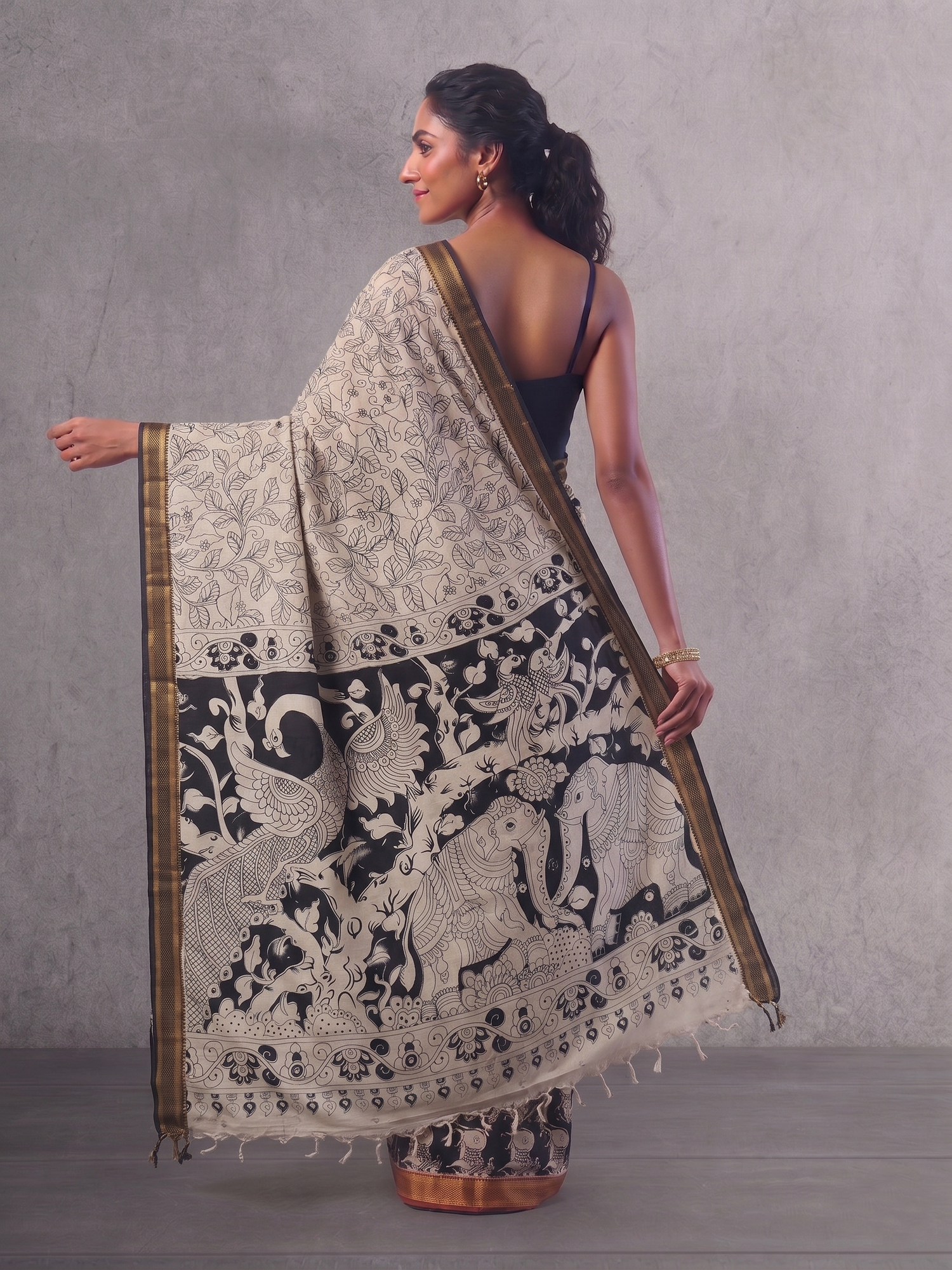 Black & White Bengal Silk Cotton Kalamkari