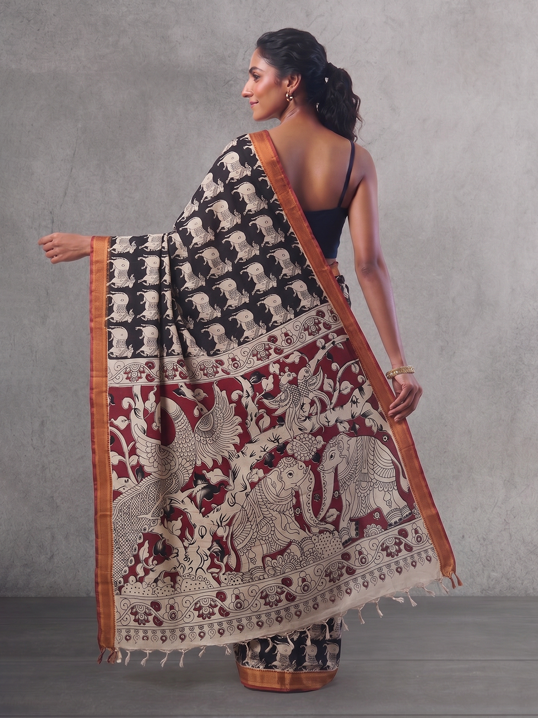 Black & Orange Bengal Silk Cotton Kalamkari