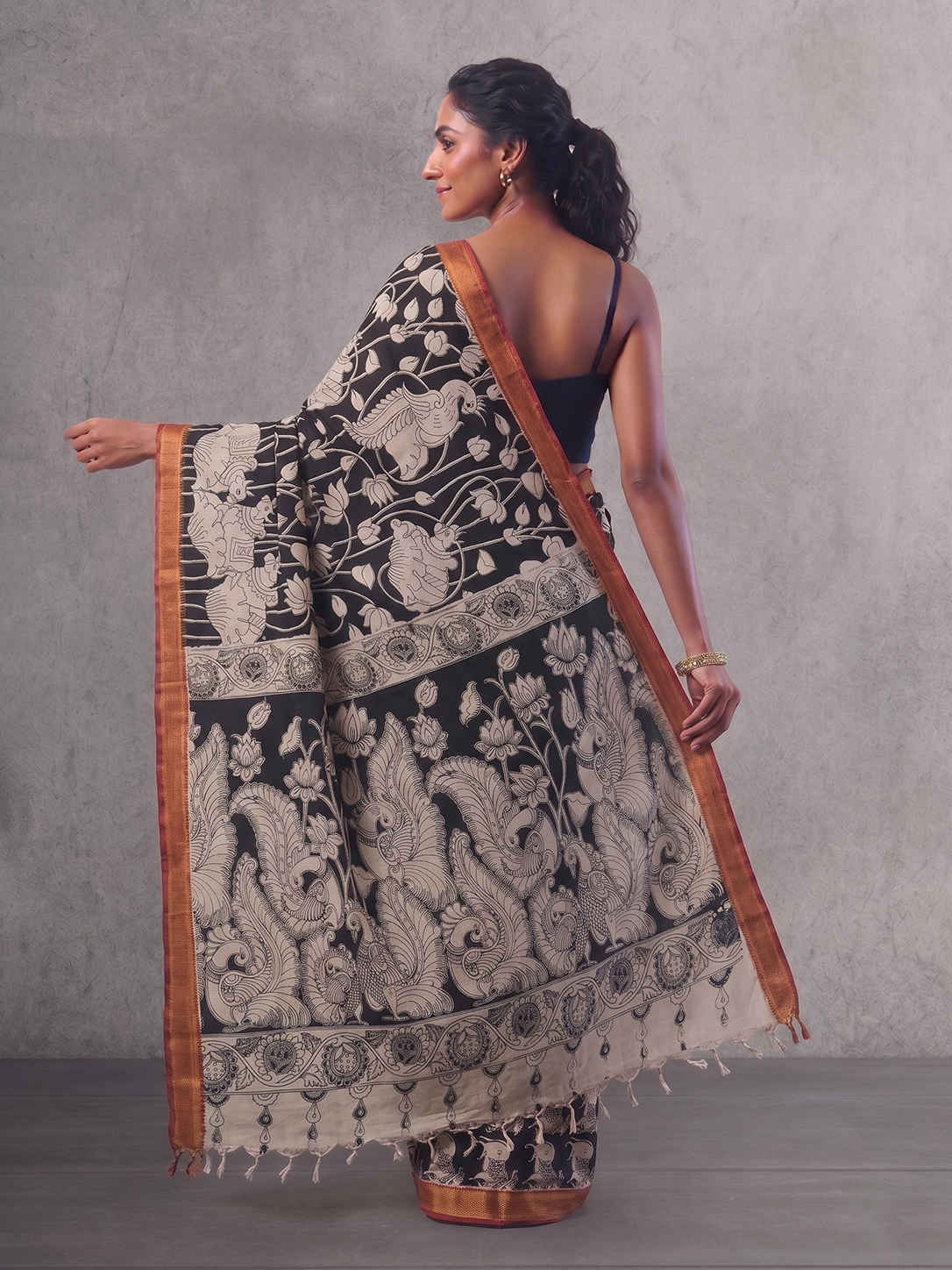 Black  Bengal Silk Cotton Kalamkari