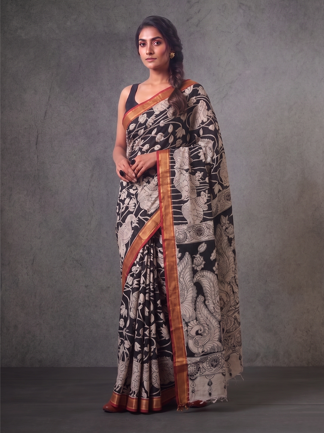 Black  Bengal Silk Cotton Kalamkari