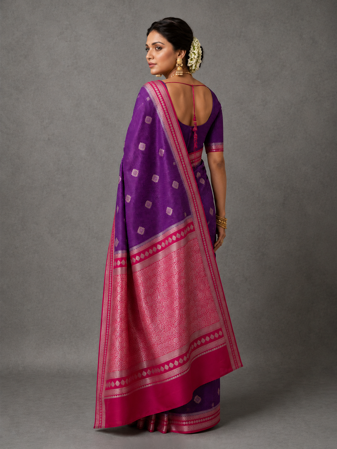 Purple Fine Checks Mysore Silk