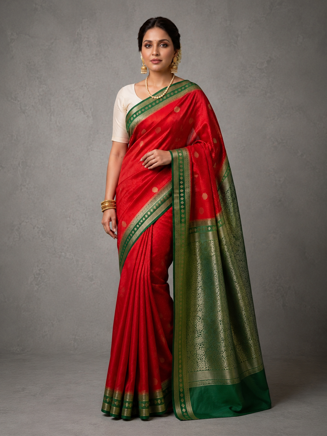 Red Fine Checks Mysore Silk