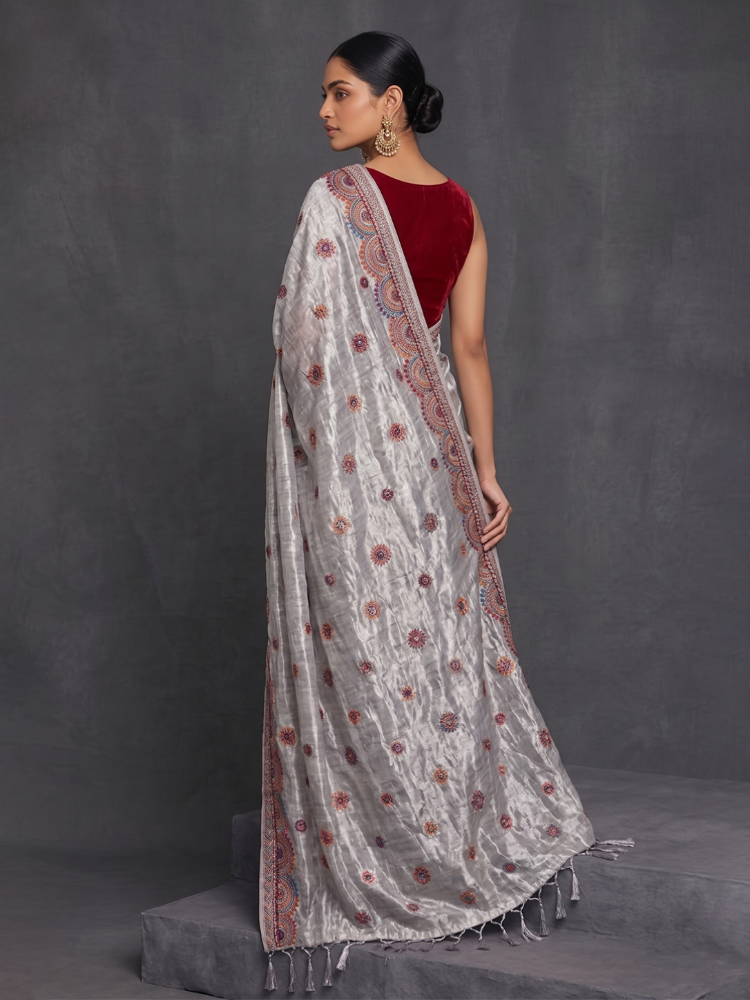 Silver Karnataka Tissue Lambani Embroidery