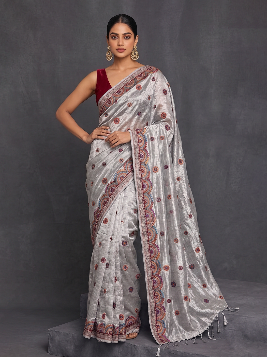 Silver Karnataka Tissue Lambani Embroidery