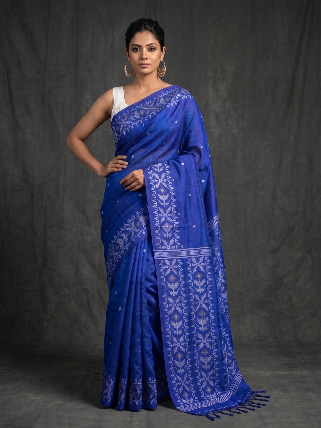 Blue Hand-woven Bengal Tussar Jamdani