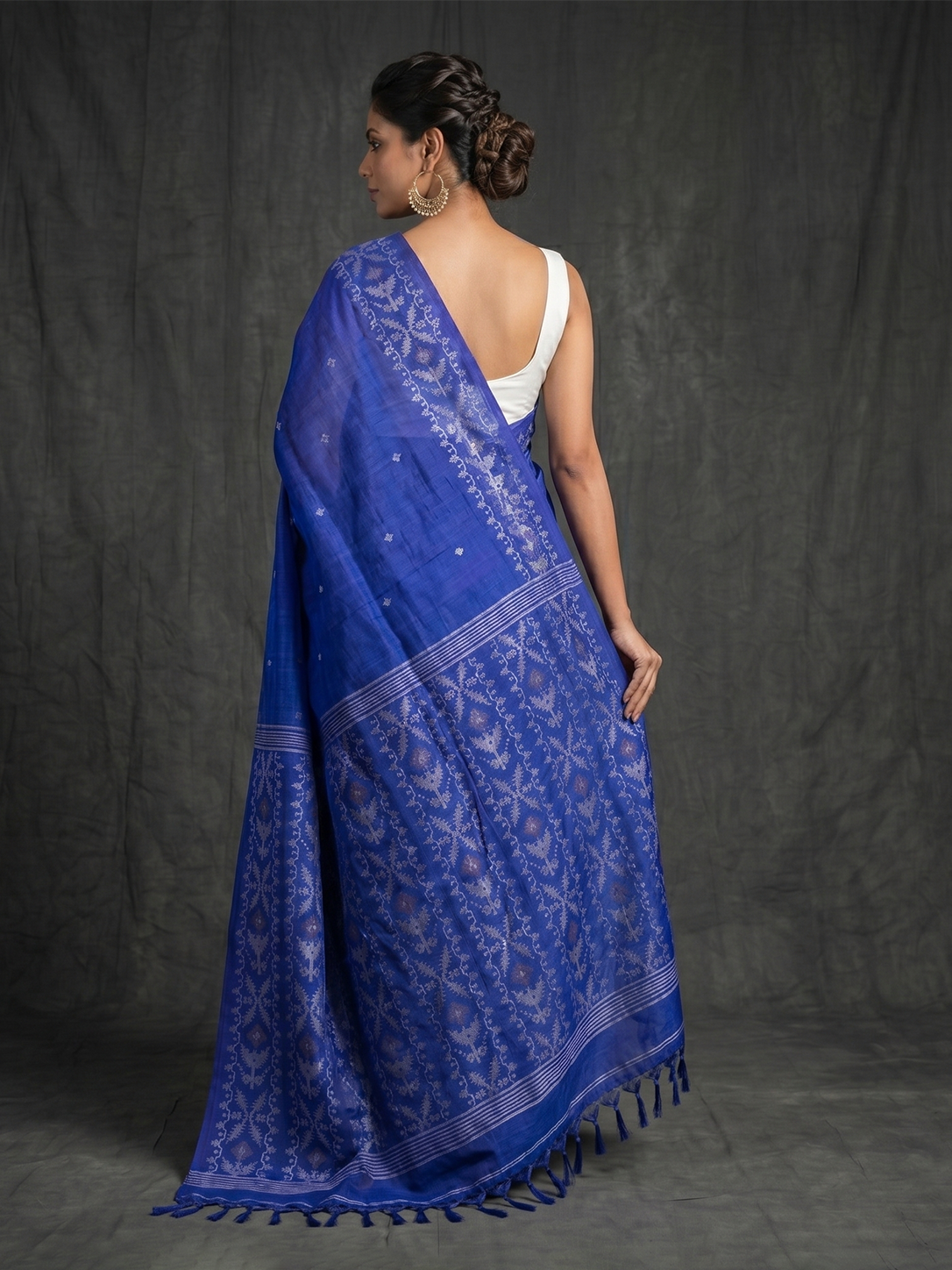 Blue Hand-woven Bengal Tussar Jamdani