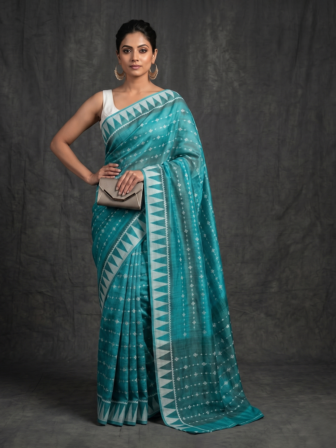 Green Hand-woven Embroidery Tussar Parsi