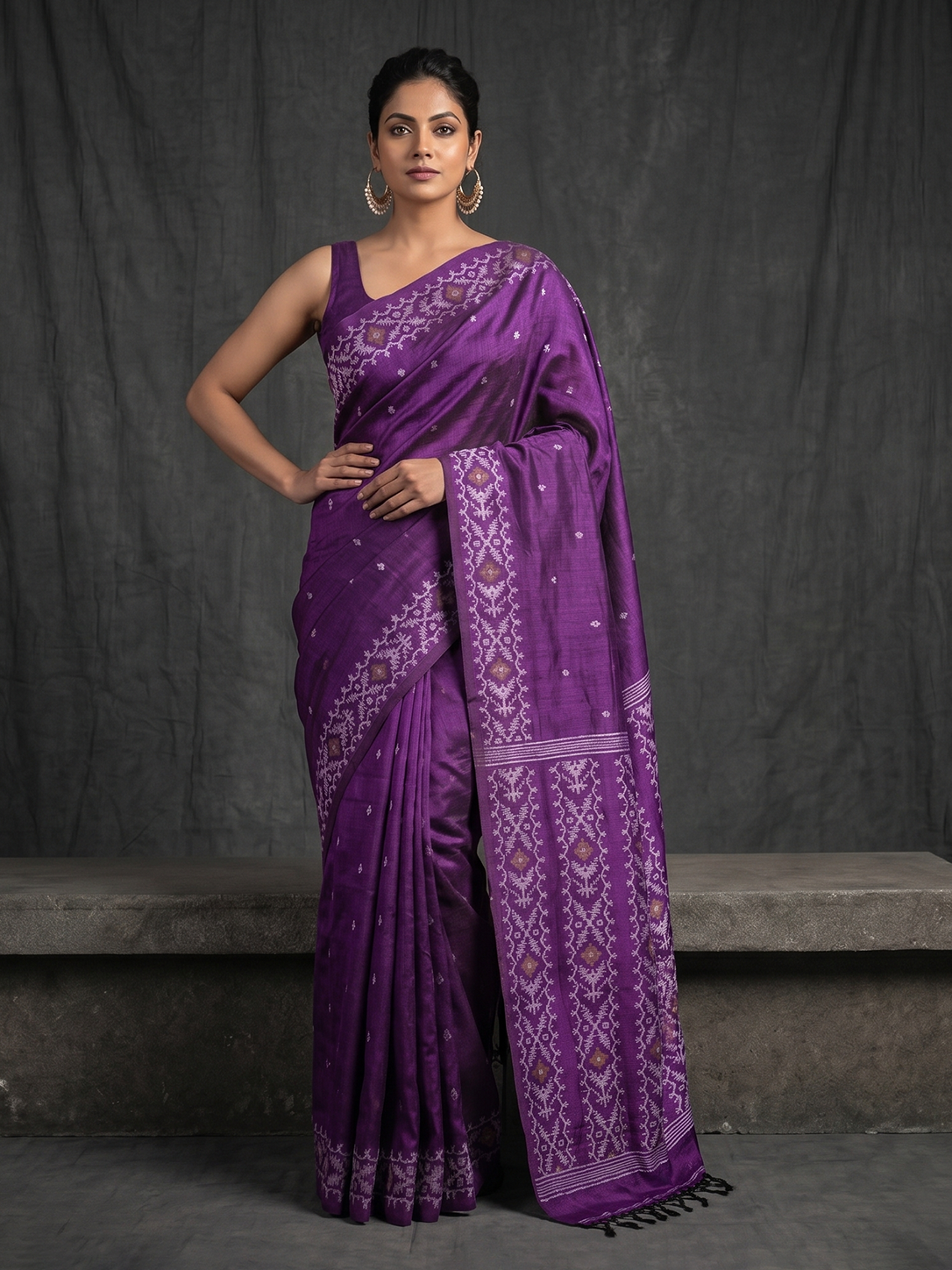 Purple Hand-woven Bengal Tussar Jamdani