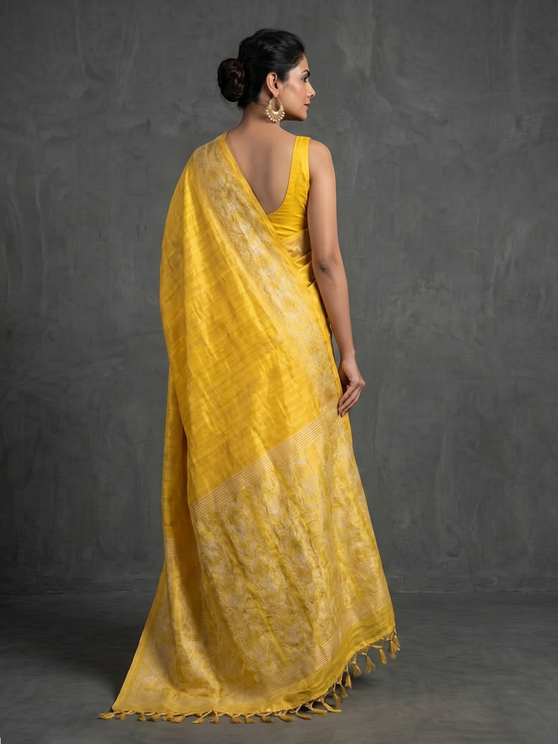 Yellow Hand-woven Bengal Tussar Jamdani