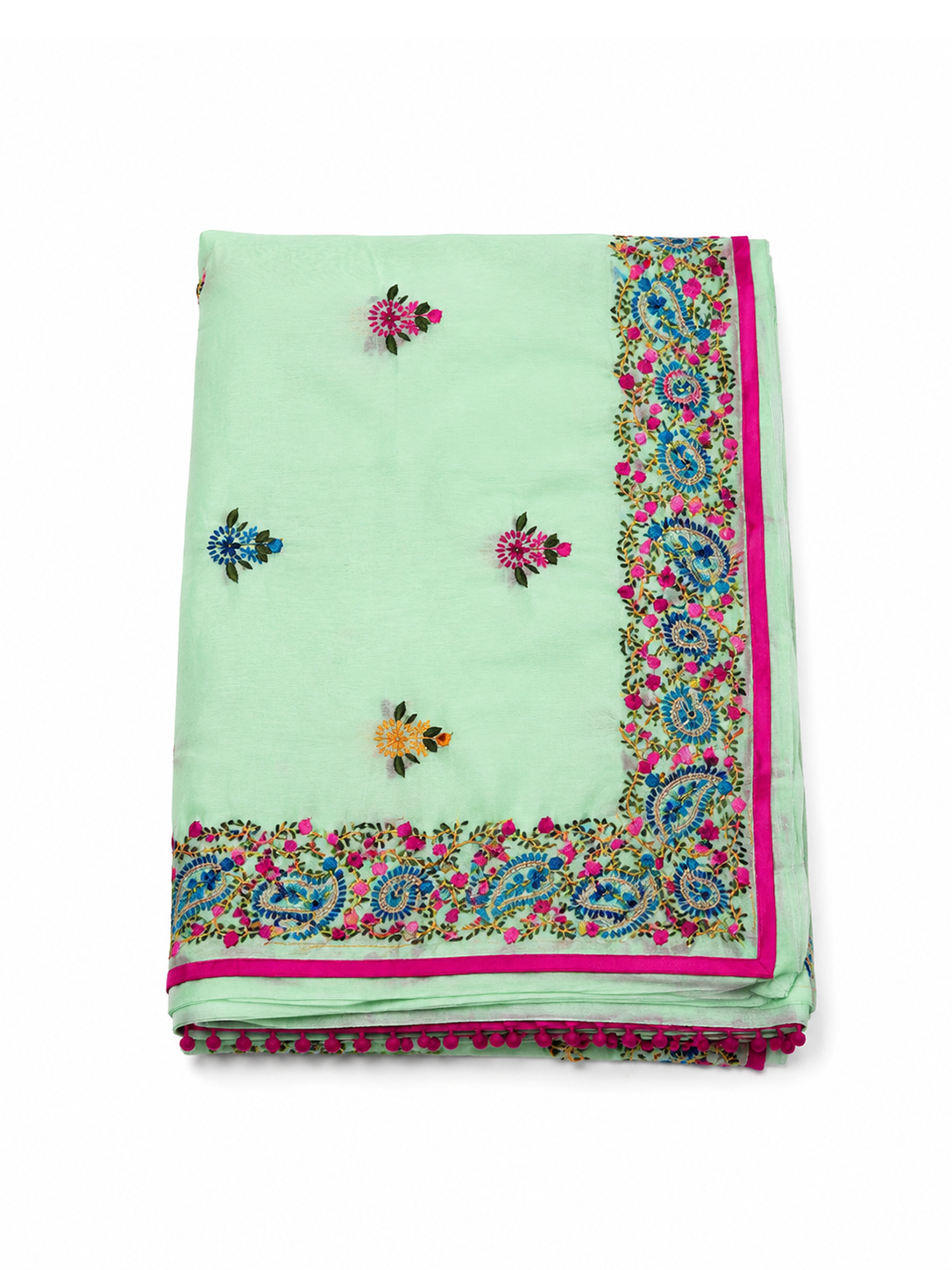 Green Punjab Cotton Phoolkari Embroidery