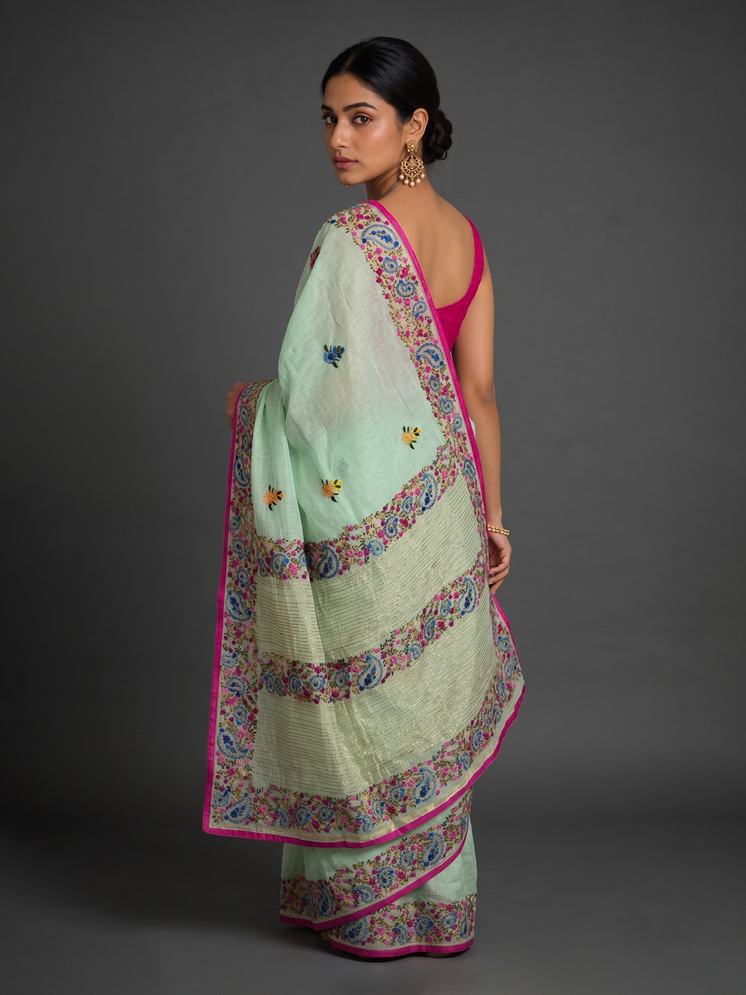 Green Punjab Cotton Phoolkari Embroidery