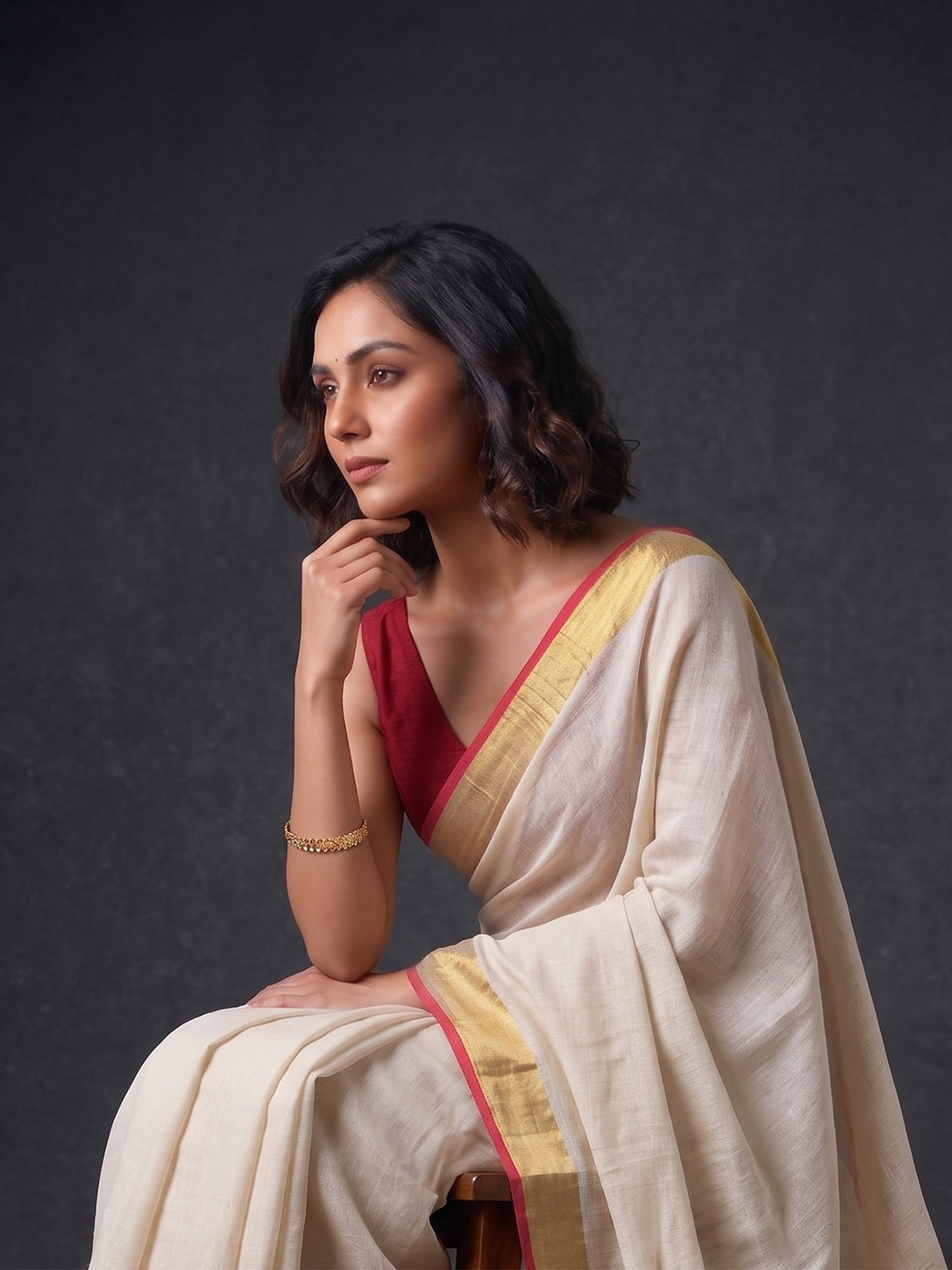 White with Gold Featherlight Bengal Mul Cotton