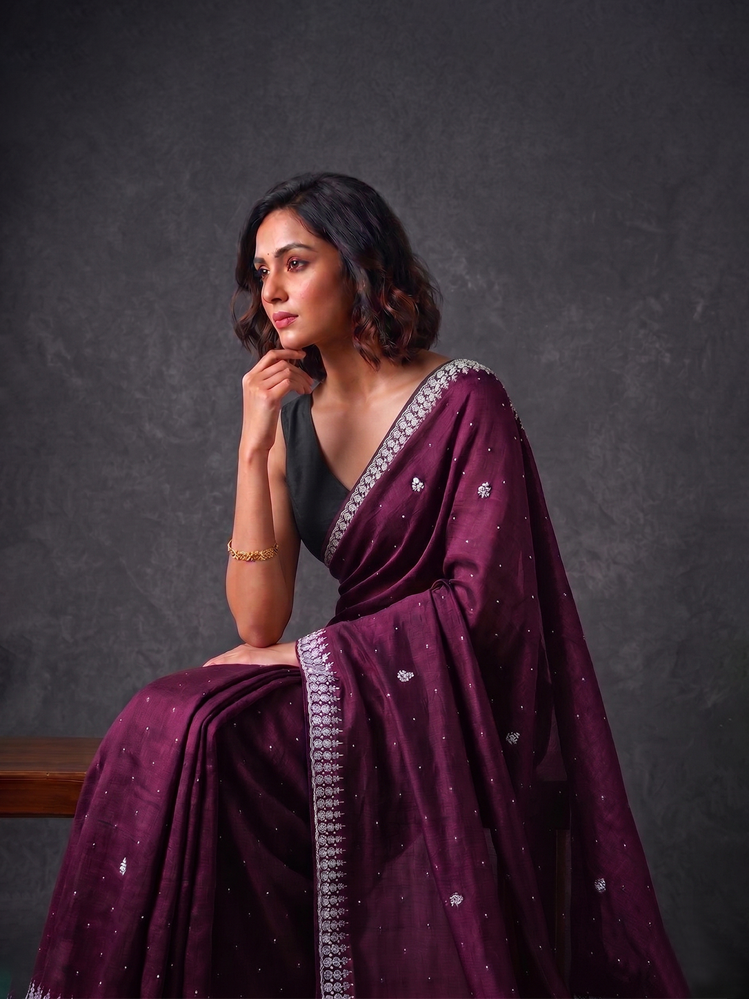 Pearl Embroidery Wine Bengal Matka Silk