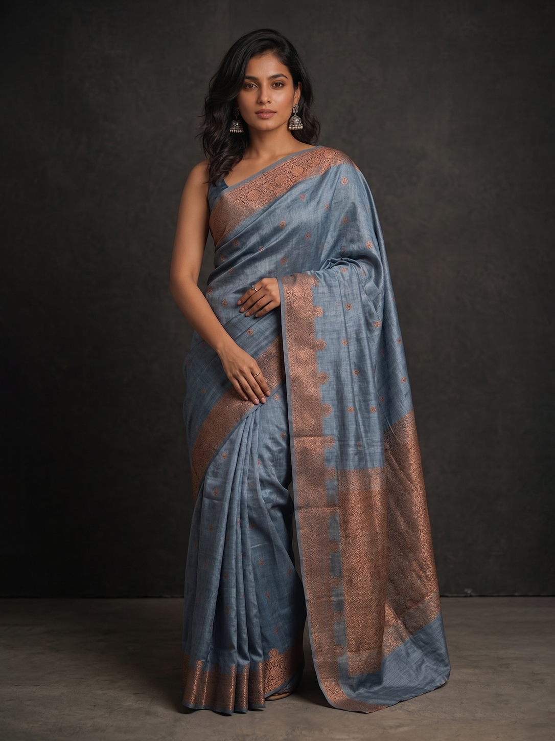 Grey Zari-woven Raw Silk Benarasi