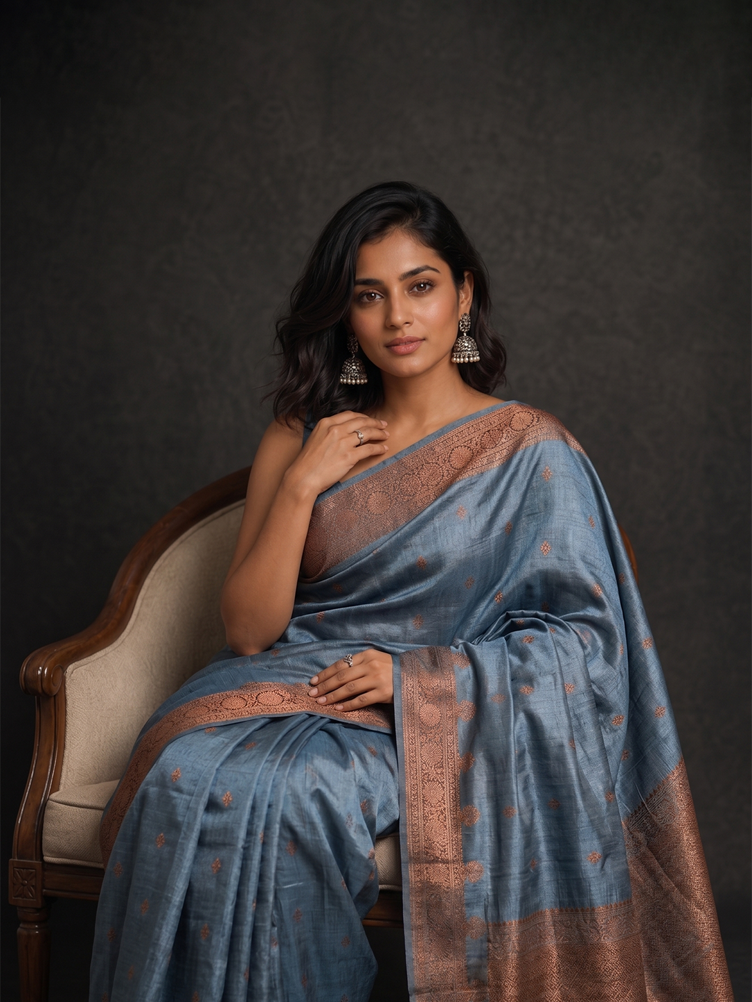 Grey Zari-woven Raw Silk Benarasi