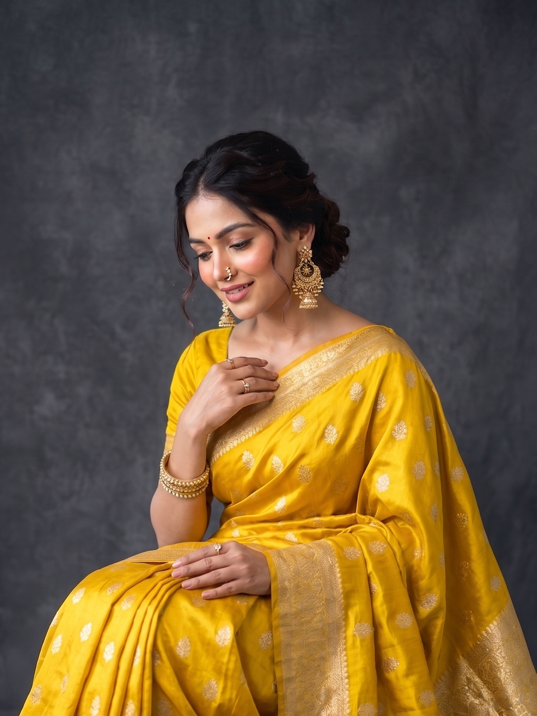 Yellow Zari-woven Satin Silk Benarasi