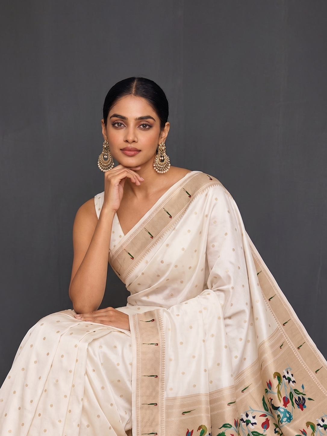 Off White Paithani Viscose